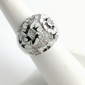 Dome Ring Black and White Enamel CZ Size 7 🆕